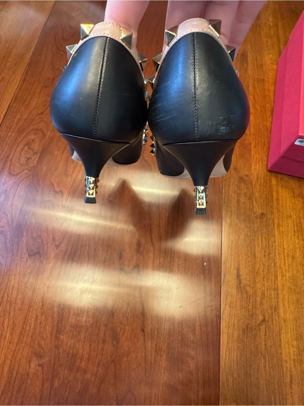 Valentino Rockstud Black Pointed Leather Kitten Heel